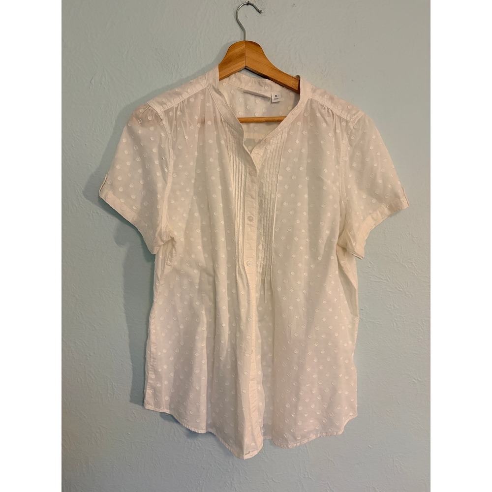 Swiss Dot Pintuck Blouse XL White Cotton Cottagecore Classic Momcore Coastal